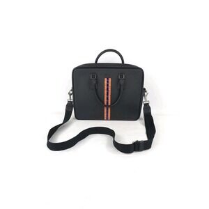 PRADA Men's Business Bag Black Luxury Briefcase Blue Orange Striped